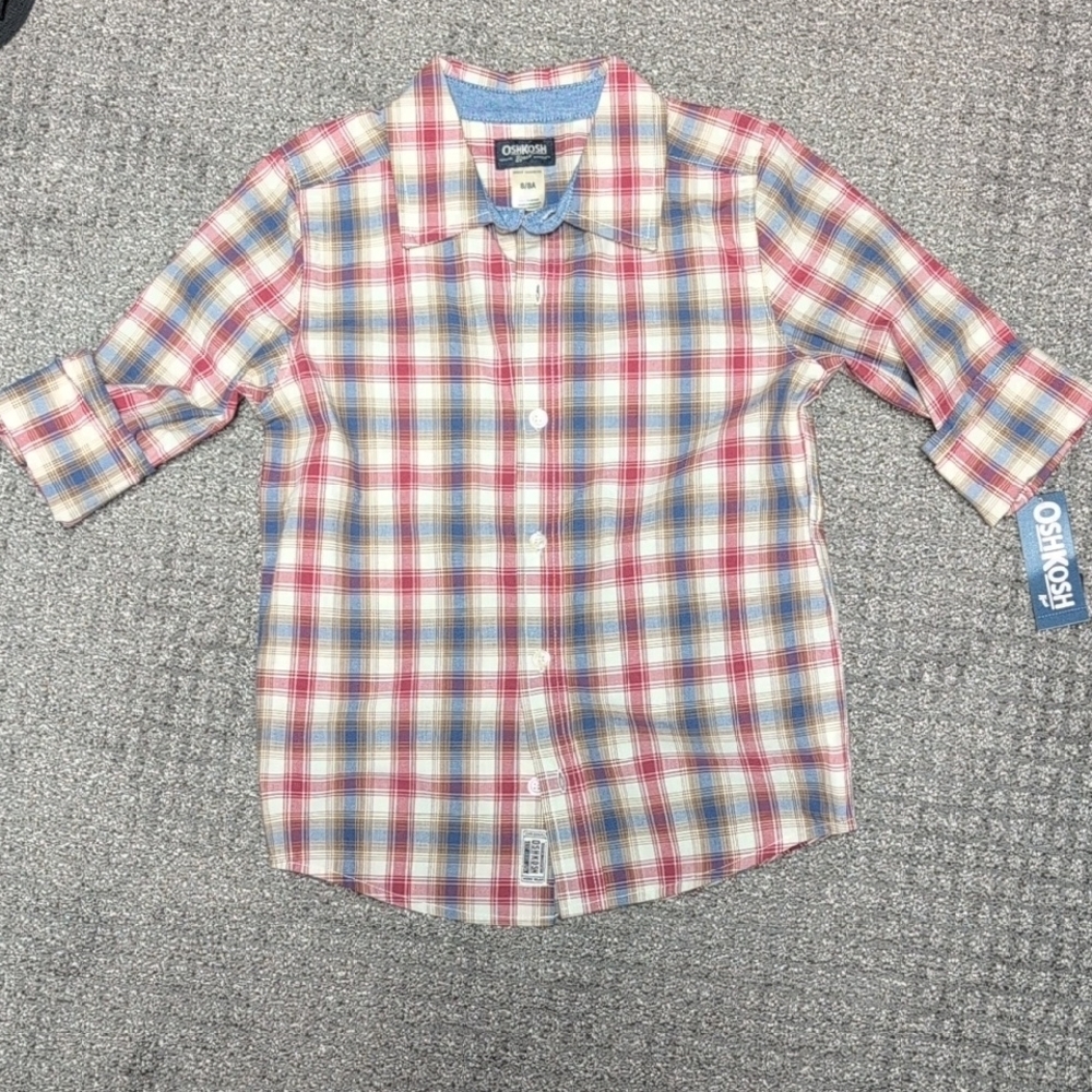 OshKosh B'gosh Boys Plaid Shirt - Red, Blue, White NWT Size 8